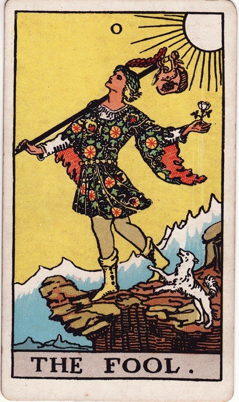 Carta O Louco do tarô Rider-Waite-Smith.